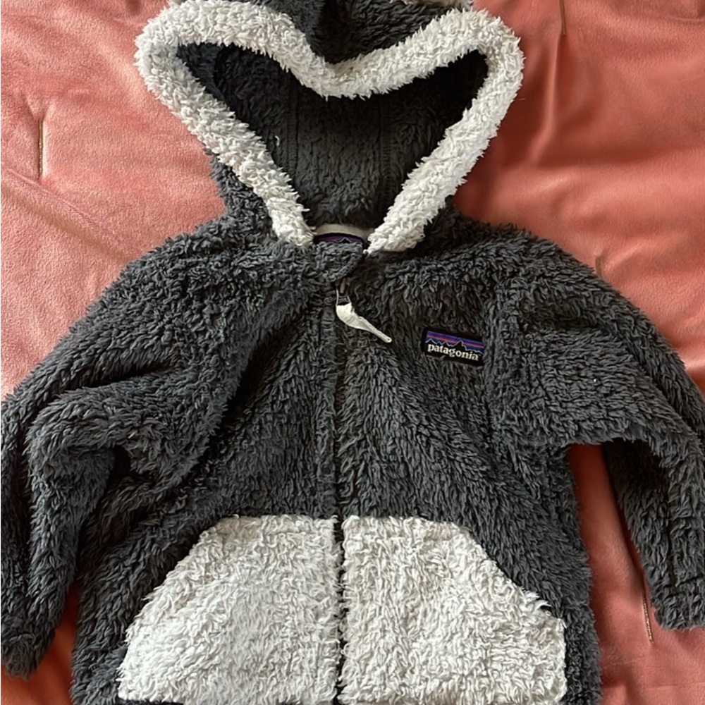 Patagonia Gray and White Fleece Hoodie